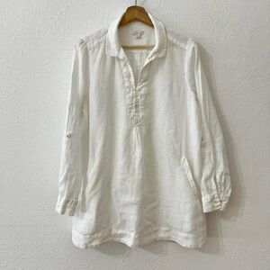 J Jill Love Linen 100% linen White Popover long Sleeve Tunic Blouse
